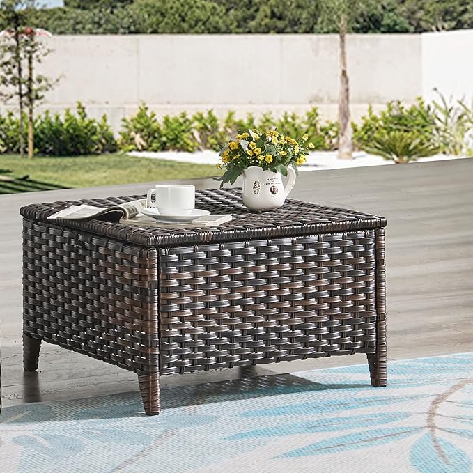 HUMMUH 5 Piece Outdoor Patio Furniture Set Wicker Conversation Bistro Set Swivel Rocking Chairs with Side Table and Ottomans for Backyard, Porch, Balcony