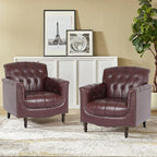 Pia Ricco Modern Tufted Accent Chair, Single Faux Leather Armchair with Nailhead Trim & Wood Legs, Comfortable Upholstered Seat for Living Room, Office - Wine Red