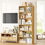 FOTOSOK 70.8" Tall Bookcase Shelf, 6 Tier Wide Bookshelf with Storage, Billy Bookcase Set of 2, Large Bookshelf for Living Room, Home Office, Natural