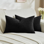 FUTEI Black Decorative Throw Pillow Covers 12x20 Inch Set of 2,Soft Cozy Wheat Ear Striped Patterns Lumbar Pillow Cases,Modern Home Decor for Couch Bed Living Room