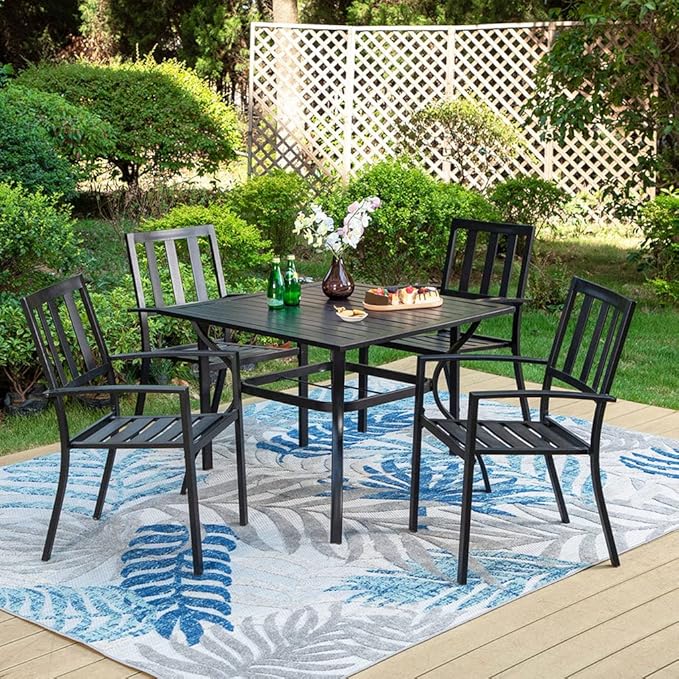 PHI VILLA 6 Pieces Patio Metal Dining Chairs, Outdoor Wroght Iron Seating Dining Chairs, Stackable Bistro Chair for Garden, Backyard, Lawn, Supports 300 lbs