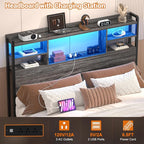 Aheaplus Headboard for Twin Size Bed with Storage, Headboards with LED Light, Power Outlets, USB Ports Twin Size Head Board, Wood headboard Only Sturdy and Stable Headboards, Modern, Black Oak