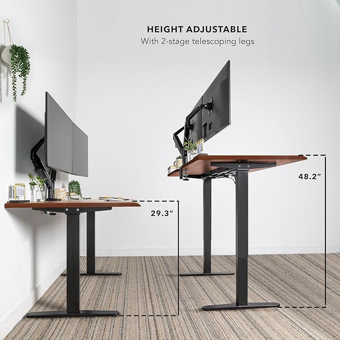 Mount-It! 60" Woodgrain Electric Standing Desk – Hazelnut Adjustable Height Sit Stand Desk with Memory Presets, Black Frame, Ergonomic Edge, One-Piece Desktop