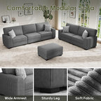 Wanderwell Oversized Modular Sectional Sofa, 6-Seater U Shaped Couches with Movable Ottoman,Corduroy Sectional Couch with Wide and Deep Seats Suitable for Living Room,Bedroom,Apartment (Grey, 2+3+OT)