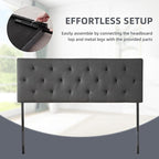 Linen Upholstered Headboard Twin Size, Diamond Tufting Solid Wood Twin XL Headboard Only, Adjustable Height from 37” to 51” Head Board, Dorm Bed Frame or Wall Mount Headboards, Dark Grey