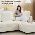 3-Seater Modular Sectional Cloud Sofa with Ottoman, L-Shaped Couch for Living Room, Modern Convertible Deep Seats Sofa, Chenille Beige