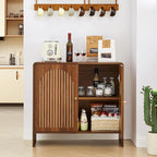 Sideboard Buffet Cabinet with Storage, Wood Arched Storage Cabinet with 2 Doors and Adjustable Shelf, Small Curved Entryway Accent Cabinet for Living Room Hallway Kitchen Dining Room, Walnut