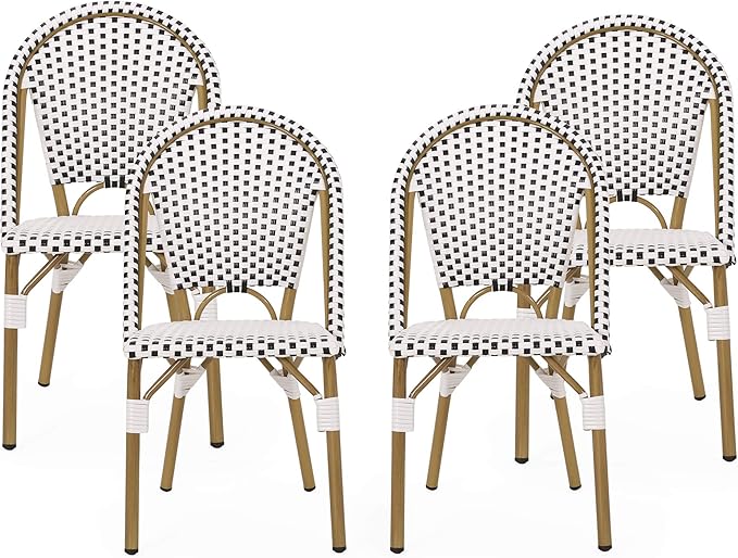 Christopher Knight Home Philomena Outdoor French Bistro Chair (Set of 4), Black + White + Bamboo Print Finish