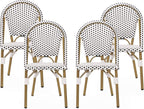 Christopher Knight Home Philomena Outdoor French Bistro Chair (Set of 4), Black + White + Bamboo Print Finish