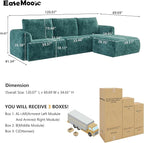 EASE MOOSE Sectional Cloud Couch for Living Room, Modular Boneless Sofa Large L-Shaped, Modern Cloud Sofa Set with Fluffy Foam, Oversized 4-Seater Deep Sofas with Ottoman for Bedroom, Chenille (Blue)