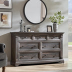 T4TREAM Farmhouse 7 Drawers Dresser for Bedroom, 54" Wide Wood Rustic Chest of Drawers w/Roman Column, Wooden Storage Dressers Organizer for Bedroom, Living Room, Closet, Dark Rustic Oak