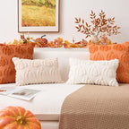 Kevin Textile Fall Pillow Covers 20x20 Inch Set of 2 Soft Pumpkins Decorative Square Pillowcases Plush Autumn Faux Fur Cushions Harvest Gift for Couch Sofa Chair Bedroom Home Decor, Cream White
