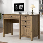Executive Desk, Farmhouse Computer Desk with Drawers & Cabinet, Home Office Desk for Work Study Writing Workspace (Light Brown, 45")