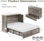 Full Murphy Bed with 6" White Tri-Fold Memory Foam Mattress, Storage Drawer & Charging Station, Space-Saving Design for Home Office or Guest Room, Rustic Grey
