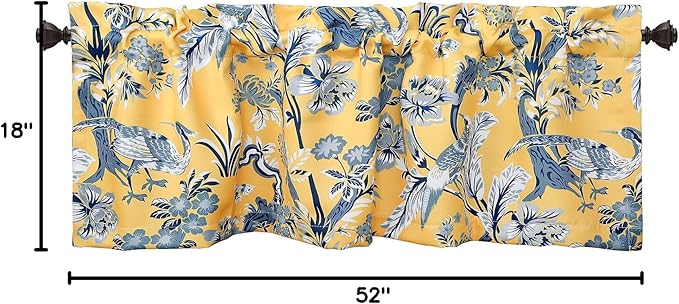 Lush Decor Dolores Light Filtering Valance Curtains Single, 52" W x 18" L Yellow - Valances for Windows - Vintage Valance Floral - Coquette Décor