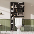 ChooChoo Over The Toilet Storage Cabinet, Farmhouse Bathroom Storage Cabinet with Sliding Door, Over Toilet Storage with Adjustable Shelves, Space-Saving, Grey
