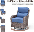 Swivel Patio Chairs sofa Set of 4 with 6" Thick Cushion - Wicker Outdoor Swivel Rocker Patio Chair with Side Table, High Back Comfortable Outdoor Glider Chairs - Brown Wicker | Blue Cushions