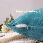 GAWAMAY Decorative Chenille Throw Pillow Covers 24x24 Inch Pack of 2, Soft Square Couch Pillow Cover for Sofa Cushion Living Room Bedroom Solid Dyed Pillowcases Teal 60x60cm (ONLY Covers)