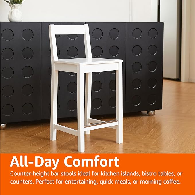 Amazon Basics Wooden Bar Stool with Backrest 24", White, 1 Unit