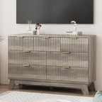 Fluted Dresser for Bedroom with 7 Drawers, 48" Wide Modern Chest of Drawers with Metal Handle, Wood Dresser TV Stand, Wooden Closet Clothes Storage Organizer for Living Room, Hallway, Grey