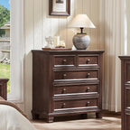 Farmhouse Bedroom Dresser and Nightstand Set of 4, 6 Drawer Low & 5 Drawers Dresser & 2 Drawer Nightstand Set, Rustic Wood Bedroom Furniture Set for Livingroom, Hallway, Walnut