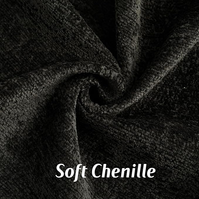 FUTEI Black Chenille Throw Pillow Covers 24x24 Inch Set of 2,Soft Cozy Bound Edge Design European Cushion Cover,Home Decor for Couch Bed Living Room