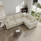 Modern Sectional Linen Couch for Living Room V-Shape Sofas,4 Seat Modular Cloud Sofas,Couches Cushion Covers Removable,Cozy Feather Down Sofa for Apartment Beige