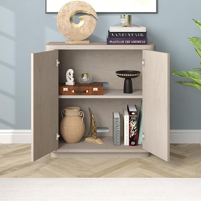 Henn&Hart 32" Wooden Accent Cabinet, Modern Sideboard Buffet Cabinet with Adjustable Shelf for Living Room, Dining Room, Bedroom or Entryway, Alder White