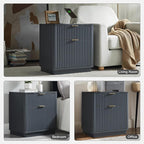 T4TREAM 23'' Fluted Nightstand Set of 2 with Charging Station, Large 2 Drawer Bedside Table, Modern End Table with Storage, Mid Century Night Stand for Bedroom Living Room, Curved Profile, Dark Grey
