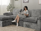 EASE MOOSE Oversized Cloud Couch Sectional Sofa, U-Shaped Modular Couch for Living Room, Minimalist Boneless Convertible Couches with Ottoman, 5-Seat Deep Sofas for Bedroom, Chenille (Grey)