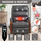 Dual Motor Recliner Lift Chair with Heat and Massage, Heavy Duty Leather Power Lift Recliner Chair Idea Gifts for Seniors, Stand Assistance, Grey