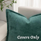 Green Decorative Throw Pillow Covers 18x18 Inch Set of 2 Cozy Soild Chenille Cushion Cases Soft Textured Square Couch Pillows Cover Boho Accent Farmhouse Pillowcases for Sofa Bed