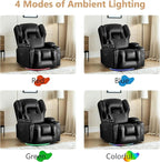 Power Swivel Rocker Recliner Chairs, Electric Wall Hugger Reclining Sofa with Massage & Heat, Comfy Theater Seating Single Chair with LED Light/USB/Type-C Ports (Leather Black, Set of 2)
