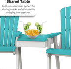 DutchCrafters Plastic Poly Outdoor Bistro Set with 2 Chairs and Attached Center Table, 3 Piece Patio Furniture Set - Amish Made in USA (Black & Aruba Blue)