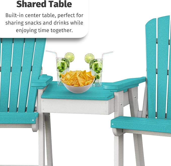 DutchCrafters Plastic Poly Outdoor Bistro Set with 2 Chairs and Attached Center Table, 3 Piece Patio Furniture Set - Amish Made in USA (Black & Aruba Blue)