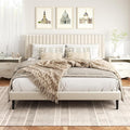 King Size Bed Frame,King Size Platform Bed Frame and Velvet Upholstered Headboard with Strong Wood Slats, Box Spring Optional, Mattress Foundation, Easy Assembly Beige
