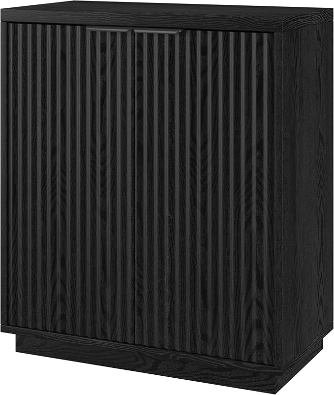 Henn&Hart 28" Fluted Wooden Accent Cabinet, Modern Ribbed Sideboard Buffet Cabinet with 2 Doors and an Adjustable Shelf for Living Room, Dining Room, Bedroom or Entryway, Black Grain