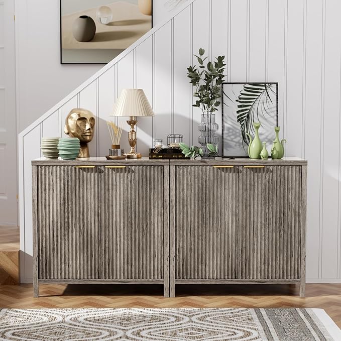 Sideboard Buffet Cabinet, 31" Storage Cabinet with 2 Doors and Adjustable Shelves, Sideboard Console for Dinning Room, Kitchen and Living Room - Grey