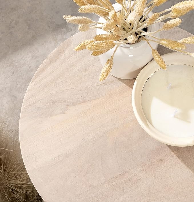 Kate and Laurel Aja Modern Round Side Table, 15 x 15 x 23, White, Decorative Modern Geometric Wood Bedroom Nightstand Table