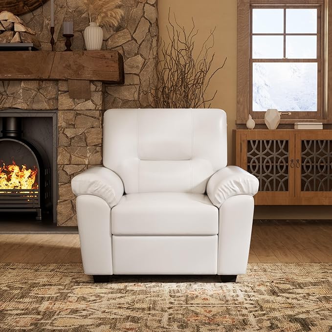 Morden Fort Faux Leather Chairs Set of 2, Modern Luxury Leather Sofa Chair Easy Clean Skin-Friendly Leather Accent Arm Chairs for Living Room Apartment Office Lounge Comfy Reading, White