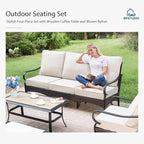 MFSTUDIO Outdoor Patio Furniture Set, Rattan Wicker Patio Sectional, Metal Outdoor Conversation Set with 3-Seat Sofa, 2 x Ottoman