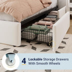Allewie Full Size Storage Bed Frame, Vertical Channel Tufted Adjustable Headboard, Velvet Upholstered Platform Bed with 4 Oversized Underbed Drawers, Wooden Slats Support, No Box Spring Needed, White