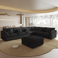 Modular Cloud Sofa, 154" Cloud Sectional Couches with Deep Seat, Linen U-Shape 6-Seater Couch with Ottoman for Living Room, Washable Cover, Wide Armrest in Black