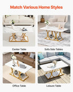 VEVOR Coffee Table, Modern Faux Marble Coffee Table, 2-Tier Rectangle Center Desk with Geometric Legs, Minimalist Sturdy Metal Frame Accent End Desk for Living Room, Office, Easy Assembly, White