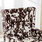 Mid-Century Accent Chair, Upholstered Arm Chair Linen Fabric Side Chair with High Back Solid Wooden Legs, Comfy Reading Chair for Living Room Bedroom, Milk Cow