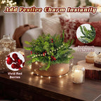 2PCS Christmas Artificial Pine Needles Branches Table Decor with Red Berry Pine Cones Greenery Stems Christmas Artificial Greenery Floral Arrangements for Garland Wreath
