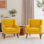 Accent Chairs Set of 2, Modern Fabric Armchairs for Living Room, Comfy Upholstered Arm Chairs Tufted for Indoor Bedroom Office Room (Yellow)