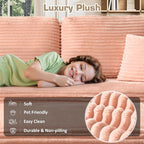 106" Cloud Sectional Couch with L-Shape Chaise & Ottoman, No Assembly Modular Sofa, Deep Seat Plush Corduroy Boneless Couched for Living Room (Pink Plush Corduroy, Left Facing Chaise with Ottoman)