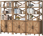 5 Tier Bookshelf 70" Rattan Boho Tall Bookcase with Barn Doors,Farmhouse Display Book Shelf with Adjustable Shelves and Storage Cabinet,Wood Bookshelves for Living Room,Kitchen,Natural (3PCS)