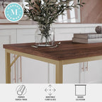 Martha Stewart Noah Home Office Parsons Desk in Walnut Wood Grain with Polished Brass Metal Frame